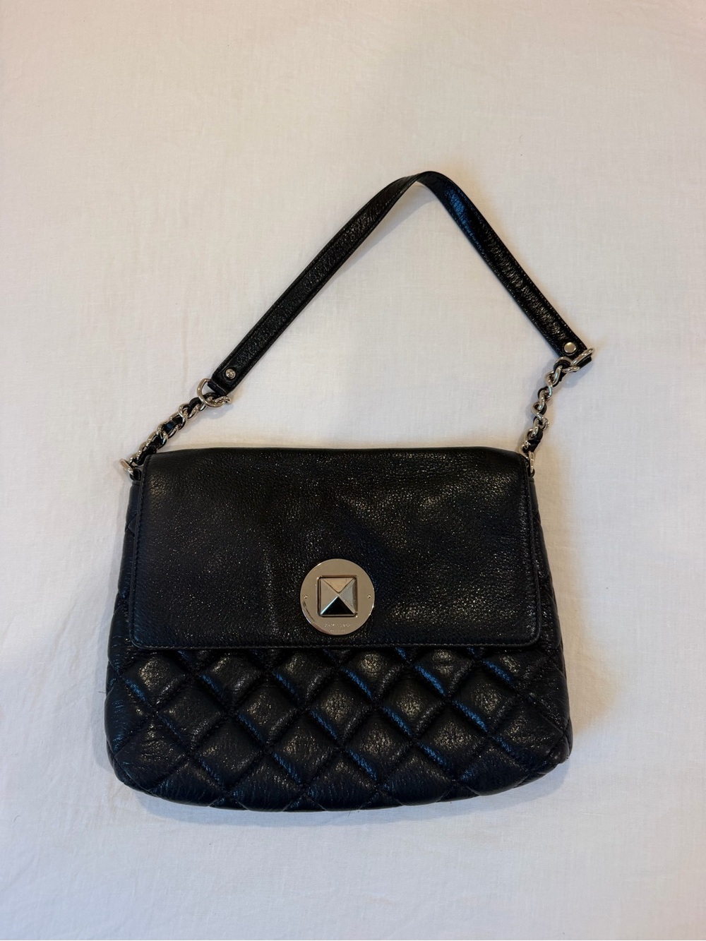 Kate Spade Black Quilted Leather Shoulder Bag with Chain-Detail Strap